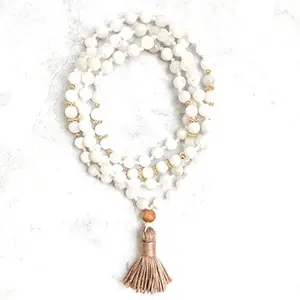 Zoya Gems & Jewellery 6mm Moonstone Hand Made Knotted Necklace Mala 32 inch String 108 Beads Necklace Mala Natural Healing crystal Stone Meditation Prayer Jaap Mala Necklace for Men and Women
