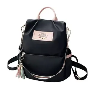 QBLYN Lightweight Women Backpack,3 in 1 Waterproof Nylon Anti-theft Shoulder Bag,Double zipper Ladies Rucksack Handbags Daypack (Black)