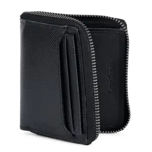 LOUIS STITCH Spanish Leather Bifold Zipper Wallet Purse for Men | RFID Protected Purse with 5 Card Slots, 1 Cash Compartment and 1 Transparent Card Holder, Geniune Leather, Black (LSWL-11-ZLDTJB-100)
