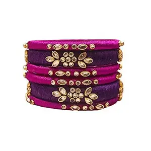 HABSA HABSA Hand Made Fancy Festival Silk Thread Fancy Festival Wear Kundan Stone Bangles Set of 6 Bangles Purple-Violet(size-2/0)