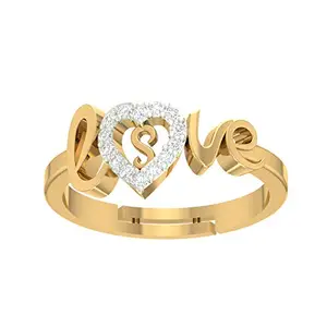 Kanak Jewels Love Collection letter S American Diamond Adjustable Valentine Heart Gold Initial for Women Girls Girlfriend Men Boys Couples Lovers Design Gold plated Ring