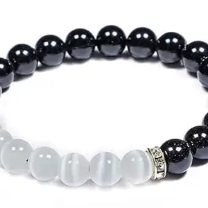 HEALING CRYSTAL HOUSE Selenite and Black Tourmaline Bracelet - Natural Healing Crystal Jewelry for Cleansing, Protection, and Balance