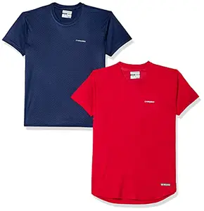 Charged Active-001 Camo Jacquard Round Neck Sports T-Shirt Red Size Small And Charged Energy-004 Interlock Knit Hexagon Emboss Round Neck Sports T-Shirt Navy Size Small