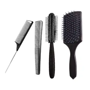 ZAUKY Hair Styling Comb Set, 4 Piece Kit with Paddle Brush, Round Brush and Dressing Combs, Black