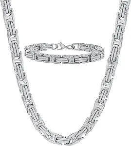 MIAMI silver chain for men combo necklace for men 2 Bracelet chains for men neck chain for men chain for boys mens chain Stainless steel stylish long chains Locket Pendant golden chain fashion M460