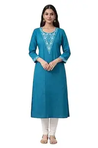 Women's South Cotton Embroidery Solid Casual Wear Long Kurti