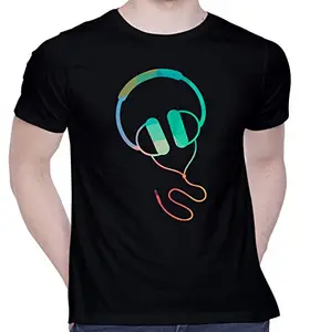 CreativiT Graphic Printed T-Shirt for Unisex Headphone Tshirt | Casual Half Sleeve Round Neck T-Shirt | 100% Cotton | D00585-110_Black_Medium
