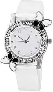 ZUPERIA Diamond Studded Butterfly Watch for Girls and Women (White)