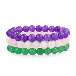 Hot And Bold Matching Natural Multi Layer Tiple Protection Gem Stone Beads Stacked Combo Bracelets. For Unisex Adult