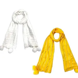 Women And Girls Trendy Rayon Puff Silver Linning Light Weight Scarves, Scarf Pack of 2 (Free Size)