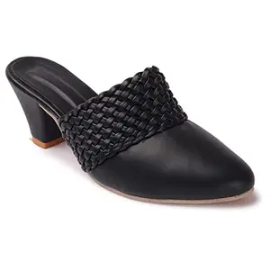 FASHIMO Women Pump Block Heel Slip On Formal Court Shoes & Sandal 1877-Black-39