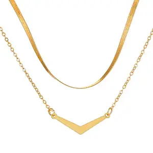 GOHO Elegant Gold Layered Necklace with V-Shaped Pendant