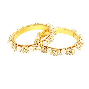 Yellow Chimes Traditional Pearl Moti Studded Gold Plated 2 PCs Bracelet Bangles Set for Women and Girls (2.6) (2.8)