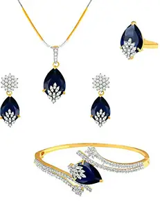 YouBella Signature Collection American Diamond Combo of Pendant Set/Necklace Set with Earrings, Bracelet and Ring for Girls and Women (Blue)