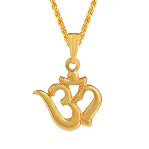 DULCI Gold Plated Brass Om Pendant with Rope Chain Necklace God Locket Temple Jewellery Unisex