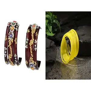 Somil Elegant Combo Bangles For Women & Girls | Stylish Bangles Set For Everyday & Functions, Pack Of 18, Maroon, Yellow -B451