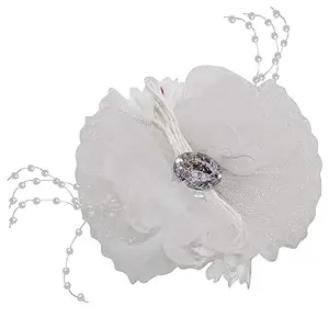 Iyaan Fake Feather Flower Hair Clip Pin Brooch for Women And Girls For Cocktail Party/Bridal Headpiece Pack Of 1 (Cream)