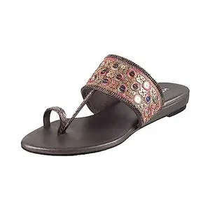 Mochi Women Gun Metal Ethnicwear Flat Chappal UK/5 EU/38 (32-459)