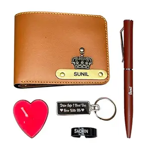 Vorak Ahimsa Ahimsa Vegan Leather Personalized Valentine Customized Gift Combo for him | Customized Gift Combo for Men’s | | Wallet, Pen, with Name & Charm and Many More (Brown)