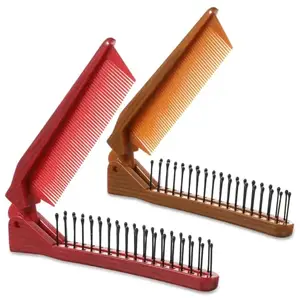 SIYAA 2 Pcs Foldable Travel Hair Brushes for Women, Double Headed Small Travel Comb Set Portable Scalp Massagers Mini Compact Pocket Size Detangling Comb Anti-Static Purse Brush for Hair