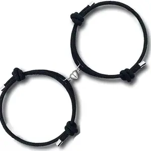 Sparrow Industry 2PCS Set Couple Bracelet, Magnetic Bracelet for Couples/Women/Men, Stainless Steel Heart Shaped Attraction Matching Bracelets Gift for Lover/Friend, Gift for Valentine Day (Black)