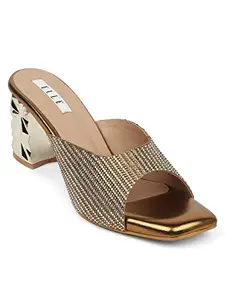 Elle Women's Heels Sandal, Gold, 3