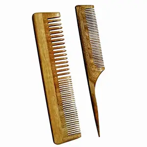 Ginni Innovations Combo of 2 Neem Wood Combs (regular detangler-7.5" and small/baby-4" )-G-CH