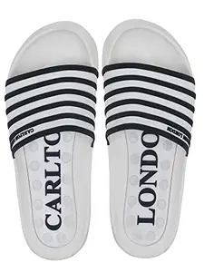 Carlton London Men's Sliders, White-Navy, 9