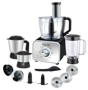 INALSA Food Processor for Kitchen with Mixer Grinder|Copper Motor |1000 Watts| 14 Function|2 Juicer|Chopping & Kneading Blades|Food Grade Blender Jar|304 SS Grade Jars (Kitchen Master 1000) price in India.