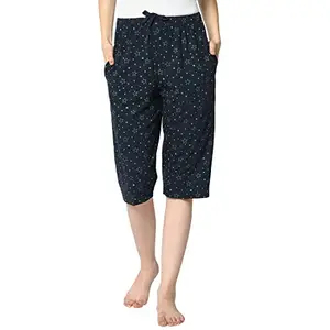 VIMAL JONNEY Women's Cotton Three Fourth Capri Shorts with Side Pockets |Women's Casual Shorts-D13__PRT__1NVY__01-M Blue