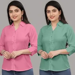 Formal Cotton Blend Shirt for Women with 3/4 Sleeve for Casual Wear Combo of 2