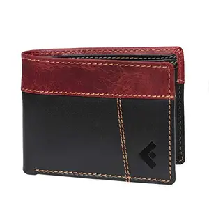 Fustaan Men Black, Maroon Genuine Leather Bi-fold Compact, Slim Wallet