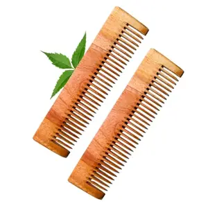MICLAC Neem Wood Comb for Women Wooden Pocket Comb | Comb For Hair Growth: Detangling & Shine, Set of 2