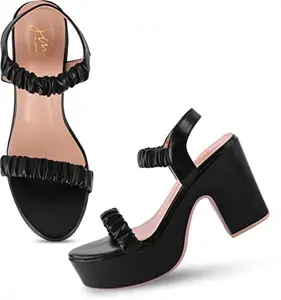 JM LOOKS Fashion Casual Block Heels Sandals With Solid Comfortable Sole For Womens & Girls RV-5-Black-36-X