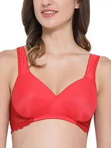 Clovia Women's Padded Non-Wired T-Shirt Bra with Lace Wings (BR1893P04_Red_32C)