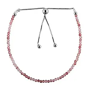 RRJEWELZ Strawberry Quartz Round Beaded Bracelet – Faceted 3mm Pink Stones with Silver Lock – 7 Inch Adjustable link Bracelet for Men & Women|LCBR_RR_06257