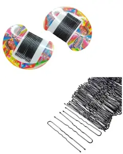 Manrav U-Shaped-20 Pins (6.5cm) & Bobby Pins 24 Pcs (6cm) Metal Bobby Hair Juda Pin for Women, Black Metal, Pack of 60 Pcs,