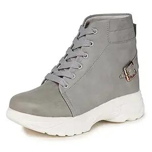 D-SNEAKERZ Boot Shoes High Ankle Heel shoes for Women And Girls Casual Stylish New Model Latest Trendy Sneaker 9023 Grey color