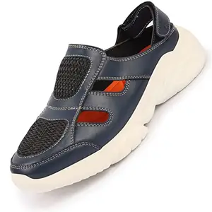 FAUSTO FST KI-8848 NAVY-43 Men's Navy Blue Hook and Loop Breathable Back Strap Ultra Lightweight Sports Shoe Style Sandals (9 UK)