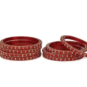Somil Elegant Bridal & Wedding Party Fashion Bangle/Kada Set Radiate Glamour and Style, Red, Glass, Pack Of 8 Model No- A33