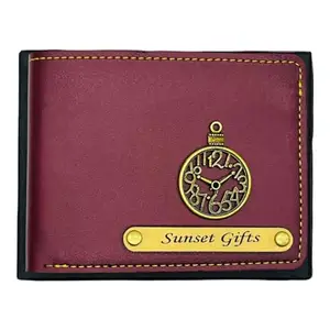 NAVYA ROYAL ART Men's Leather Wallet with Personalised Name and Logo - Red