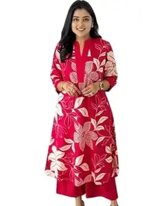 RAJEE TRENDS Women's Cotton Floral Printed Straight Kurti with Pant Set