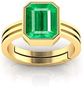 JAGDAMBA GEMS 7.25 Ratti Natural Emerald Ring (Natural Panna/Panna Stone Gold Ring) Original AAA Quality Gemstone Adjustable Ring Astrological Purpose for Men Women by Lab Certified