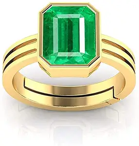 JAGDAMBA GEMS 11.00 Carat Certified Natural Emerald Panna Panchdhatu Adjustable Rashi Ratan Gold Plating Ring for Astrological Purpose Men & Women