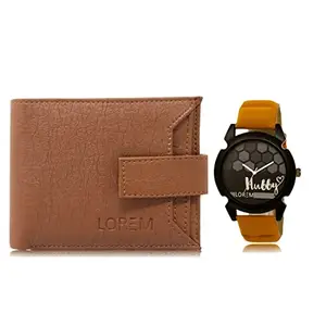 LOREM Combo of Tan Color Artificial Leather Wallet &Watch (Fz-Wl10-Lr32)