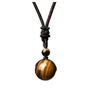 Bling Queen Unisex Obsidian Tiger Eye Bead Pendant With Adjustable Rope Cords, Tiger Eye Pendant, Tiger Eye Pendant For Women, Tiger Eye Pendant Necklace For Women, Adjustable Rope Pendant(Black)