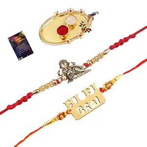 Elegant Bhaiya Rakhi " HI-FI BHAI" Designer Pendent With Designer Look RakhiRakhi Combo For Bhaiya With Roli Chawal And Greeting Card 1 Kankawati Pooja Thali -966