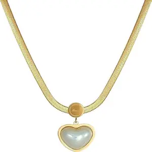 Karishma Kreations Valentine Gifting Love Elegant Heart Pendant Gold Snake Chain Necklace Stainless Steel For Women