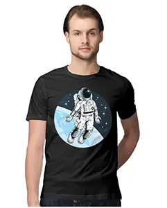 ALLEN BLACK Men's Regular Fit T-Shirt Astronaut Free Floating Through Space 100% Cotton T-Shirt Black_ASTROFREENM-Black 4XL Men Round_