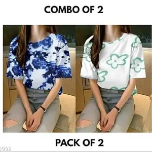 Trendy Women’s T-Shirt – Soft, Stylish, and Comfortable Tee for Everyday Fashion and Casual Wear Design No SH-P3036 bluetaiWHTGRNFLWR XL